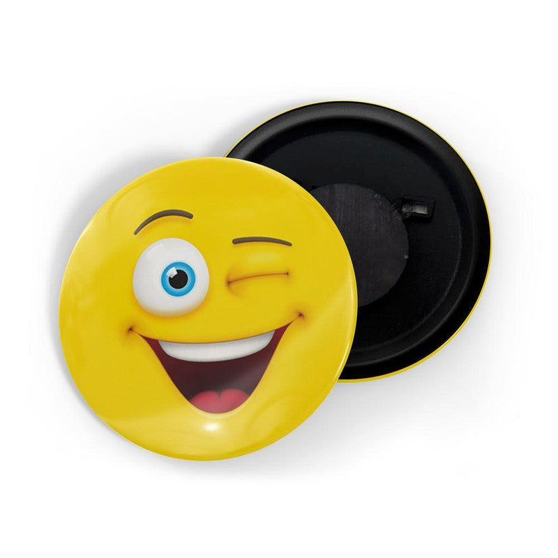 dhcrafts Yellow Color Round Fridge Magnet Grinning Face With Wink Emoji Glossy Finish Design Pack of 1 (75 mm)
